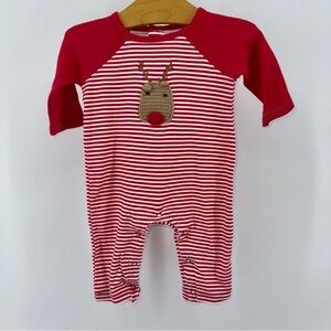 Mud Pie Red and White Striped Crocheted Reindeer One Piece Romper